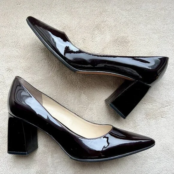 Marc Fisher Zala Dark Brown Patent Leather Block Heel Pumps - Picture 1 of 14